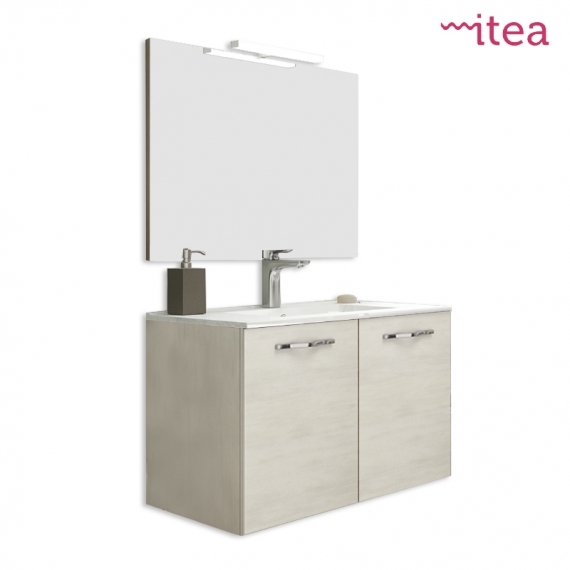 Mobile Bagno Sospeso 80 Cm.Mobile Bagno Stella 80 Cm 2 Ante Con Specchiera E Applique Rovere Bianco Sospeso